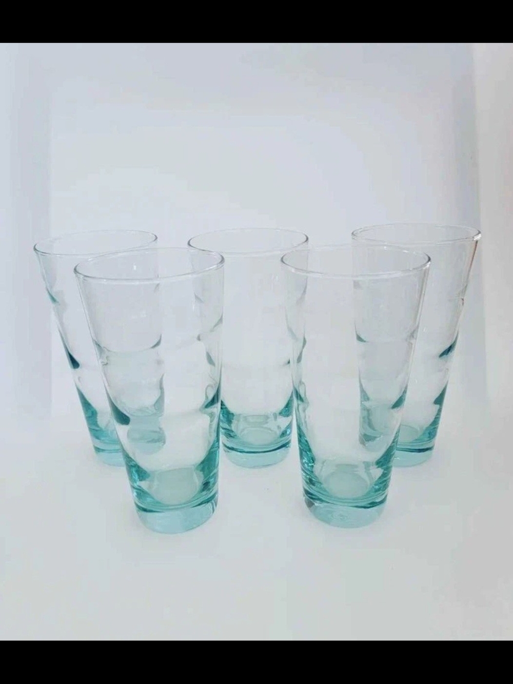 Libbey Saturn Ripple Aqua Blue Vintage Drinking Glasses Set Of 5 16 oz Rare